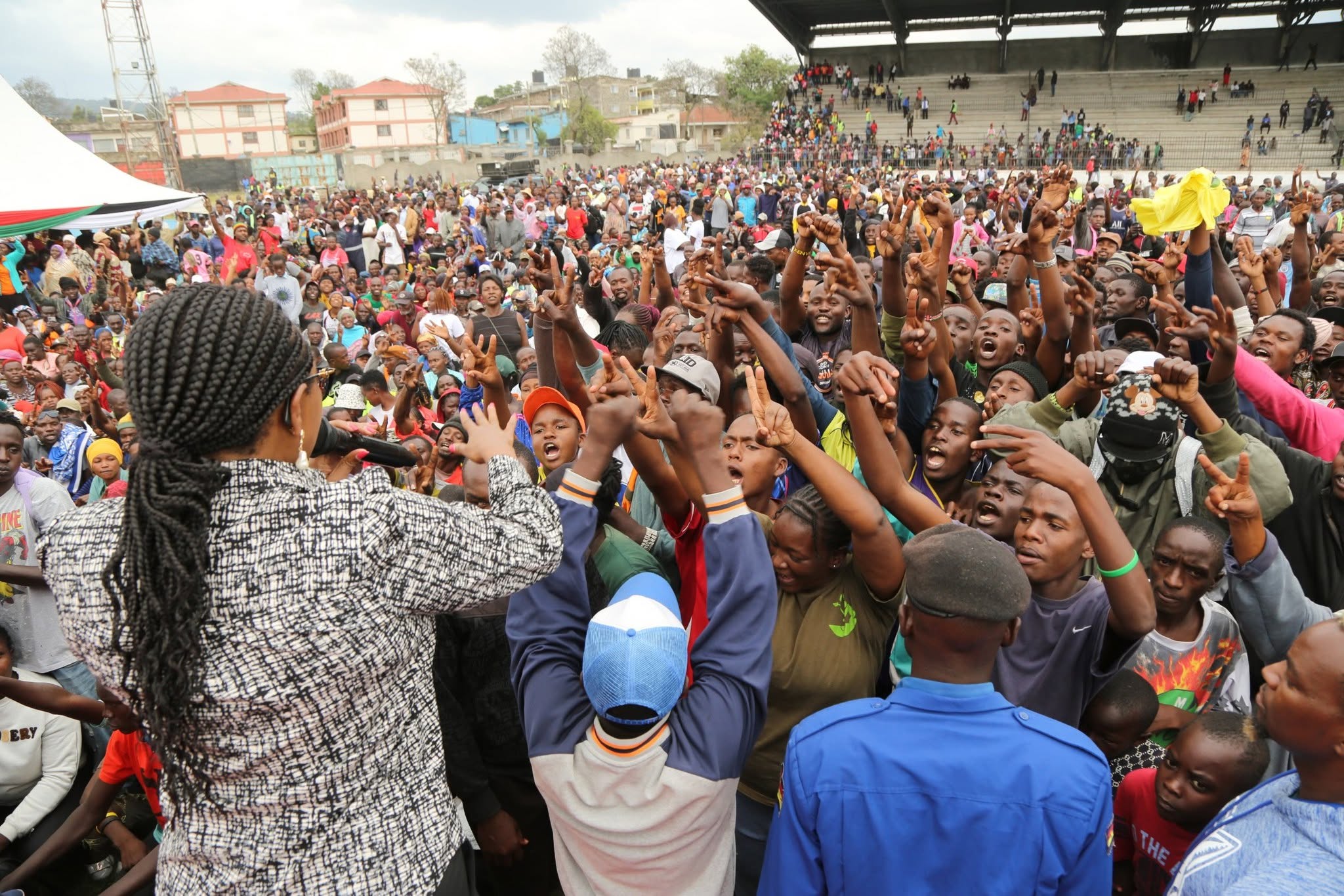 Governor Susan Kihika engages residents at the launch of the second phase of Afraha Stadium upgrade
